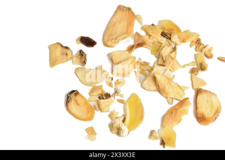 Dry garlic, ready to eat, on a white background. Stock Photo