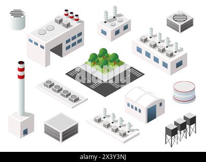 Industrial building factories and plants icons set isolated vector ...