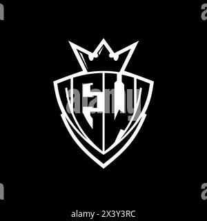 EW Bold letter logo with sharp triangle shield shape with crown inside ...