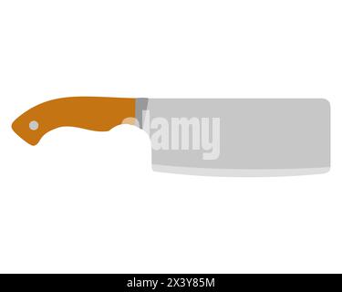 Meat cleaver knife steel kitchenware silver cooking equipment in flat style. Kitchen knife cleaver cutter with handle sharp blade cook Stock Vector