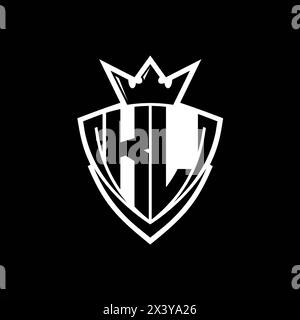KL Bold letter logo with sharp triangle shield shape with crown inside ...