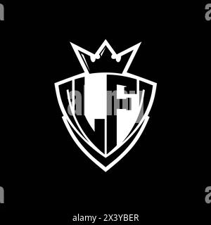 LF Bold letter logo with sharp triangle shield shape with crown inside ...