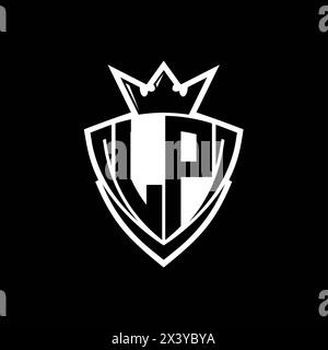 LP Bold letter logo with sharp triangle shield shape with crown inside ...