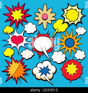 Set of comic speech bubbles on a white background, various styles of underground comix texture, stock image comic book Stock Vector