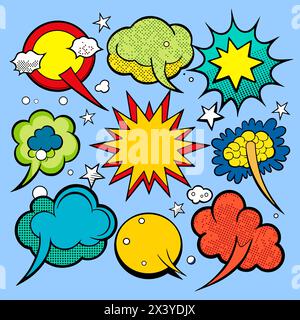 Comic speech bubbles set on a various styles of underground comix texture, stock image comic book Stock Vector