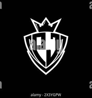 PJ Bold letter logo with sharp triangle shield shape with crown inside ...
