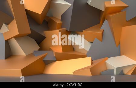 3d rendering of metallic cubes in orange and gray tones Stock Photo