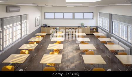 contemporary classroom interior, concept of education. 3d render Stock Photo