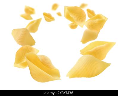 Italian pasta levitating isolated on white background. Clipping path, full depth of field. Stock Photo