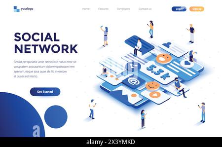 Modern flat design isometric concept of Social Network for website and mobile website. Landing page template. Easy to edit and customize. Vector illus Stock Vector