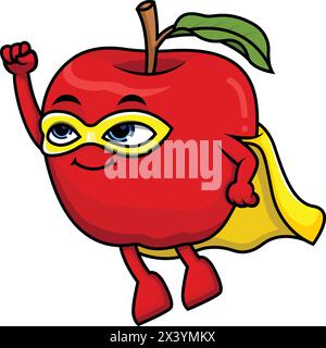 Apple superhero character vector cartoon clip art Stock Vector