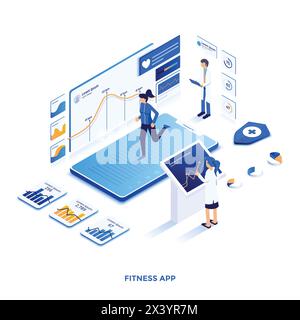 Modern flat design isometric illustration of Fitness app. Can be used for website and mobile website or Landing page. Easy to edit and customize. Vect Stock Vector