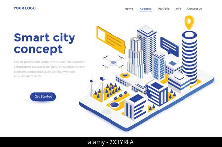 Modern flat design isometric concept of Smart City for website and mobile website. Landing page template. Easy to edit and customize. Vector illustrat Stock Vector