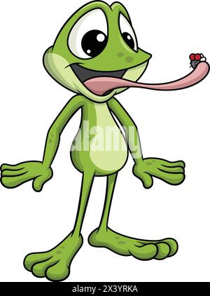 Frog mascot catching fly vector cartoon clip art Stock Vector