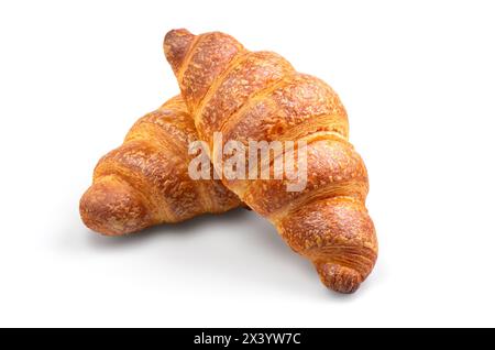Freshly baked croissants isolated on white background. With clipping path for design menu Stock Photo
