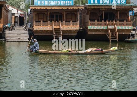 Houseboat life on Dal Lake, Srinagar, Kashmir, India Stock Photo