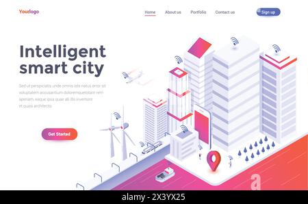 Modern flat design isometric concept of Intelligent smart city for website and mobile website. Landing page template. Easy to edit and customize. Vect Stock Vector