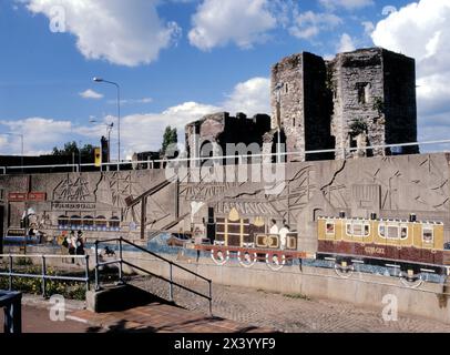 The Old Green Roundabout Mural in Newport Gwent depicting industrial heritage – coal, railways and canals - in South Wales UK. Stock Photo