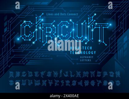 Vector of Circuit Alphabet Letters and numbers, Network Connecting dot polygon Letter, Dot Connect Line Circuit Board, Science network pattern,  Futur Stock Vector