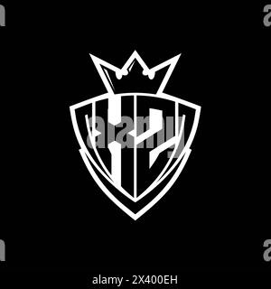 XZ Bold letter logo with sharp triangle shield shape with crown inside ...