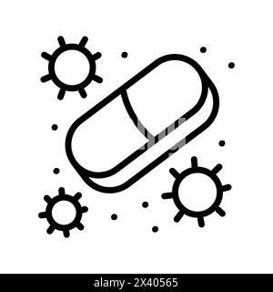Antihistamines line black icon. Medicines to reduce heartburn. Sign for web page, mobile app, button, logo. Vector isolated button. Editable stroke. Stock Vector