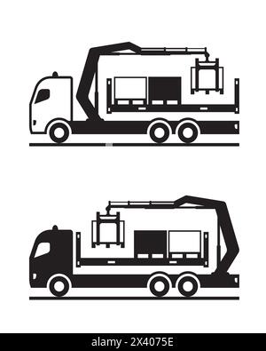 Truck mounted crane with pallets of goods – vector illustration Stock Vector