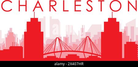 Red panoramic city skyline poster of CHARLESTON, UNITED STATES Stock Vector
