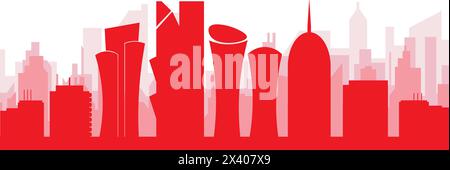 Red panoramic city skyline poster of DOHA, QATAR Stock Vector