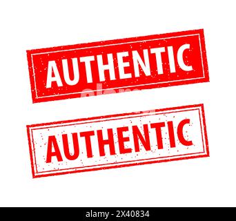 Authentic are written on red and white stamps. Grunge vintage Authentic square stamp Stock Vector