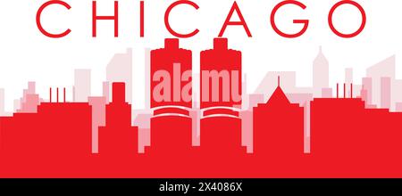 Red panoramic city skyline poster of CHICAGO, UNITED STATES Stock Vector