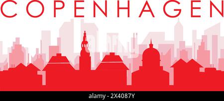 Red panoramic city skyline poster of COPENHAGEN, DENMARK Stock Vector