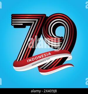HUT RI KE 79 vector logo with modern line design and indonesian flag Stock Vector
