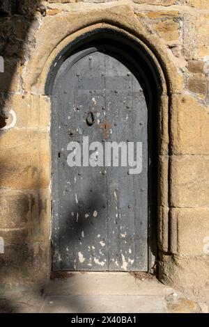 Religious Arched Doorway in Whalley Abbey in Whalley, Lancashire, England Stock Photo