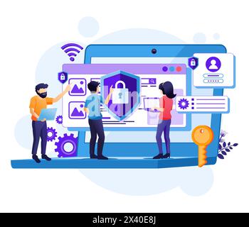 Cyber security concept, people access and protecting data confidentiality vector illustration Stock Vector