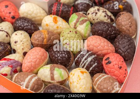 Chocolate Easter eggs closeup shot. Stock Photo