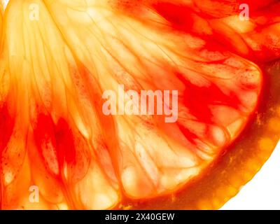 Slice of blood orange. Close up on white Stock Photo