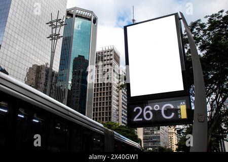 Billboard blank mock up in the city of Sao Paulo. Use this photo day mockup for your outdoor design. Stock Photo