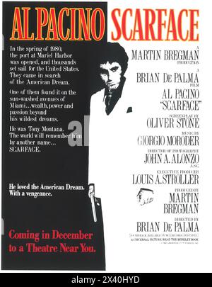 1983 Scarface original film poster, with Al Pacino, directed by Brian de Palma Stock Photo