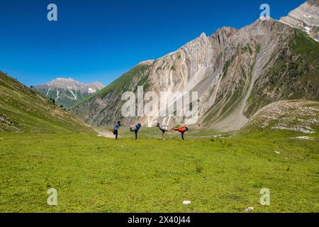 Trekking through the beautiful lush Warwan Valley, Pir Panjal Range, Kashmir, India Stock Photo