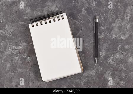 Empty notebook with white paper next to pen Stock Photo
