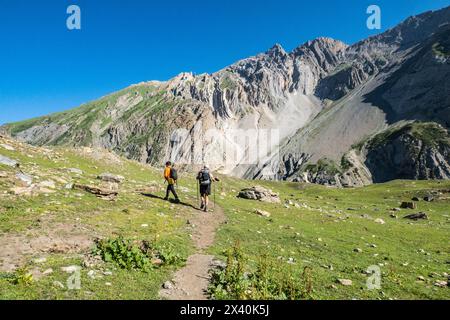 Trekking through the beautiful lush Warwan Valley, Pir Panjal Range, Kashmir, India Stock Photo