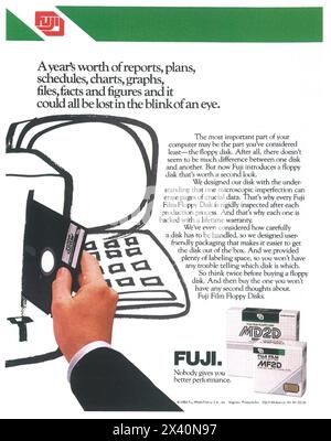 1985 Fuji Film Floppy Disks Ad Stock Photo