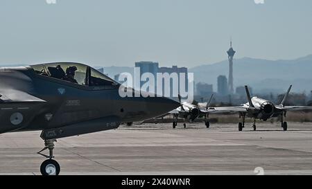 Several F-35 Lightning II's assigned to the Royal Netherlands Air Force arrive to begin training during Red Flag Nellis 24-2 at Nellis Air Force Base, Stock Photo