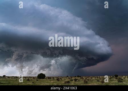Incredible supercell thunderstorm in rural Colorado near the town of Kim. Amazing structure is evident by the strong rotational winds associated wi... Stock Photo