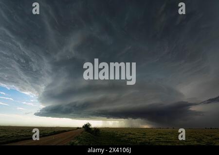Incredible supercell thunderstorm in rural Colorado near the town of Kim. Amazing structure is evident by the strong rotational winds associated wi... Stock Photo
