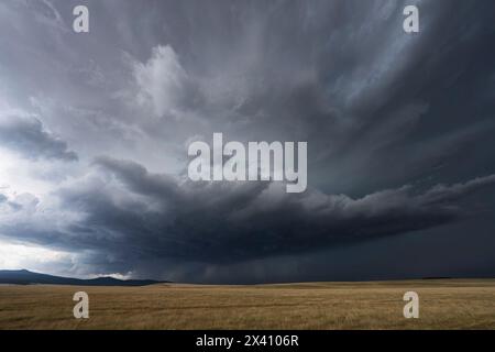 Dramatic clouds associated with a very strong supercell thunderstorm; New Mexico, United States of America Stock Photo