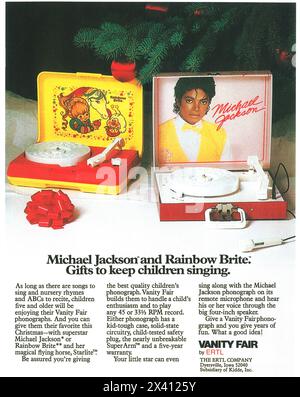 1984 Vanity Fair by ERTL Phonograph ad with Michael Jackson and Rainbow Brite. Gifts to keep children singing. Stock Photo