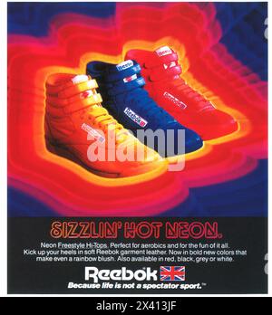 1985 Reebok s Neon Freestyle Hi Tops shoes ad Stock Photo Alamy