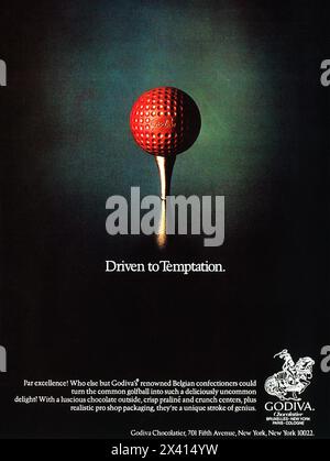 1985 Godiva Chocolate Ad -  Driven to Temptation - Golf Ball Stock Photo