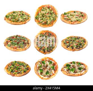 Delicious vegetarian pizzas isolated on white, set Stock Photo
